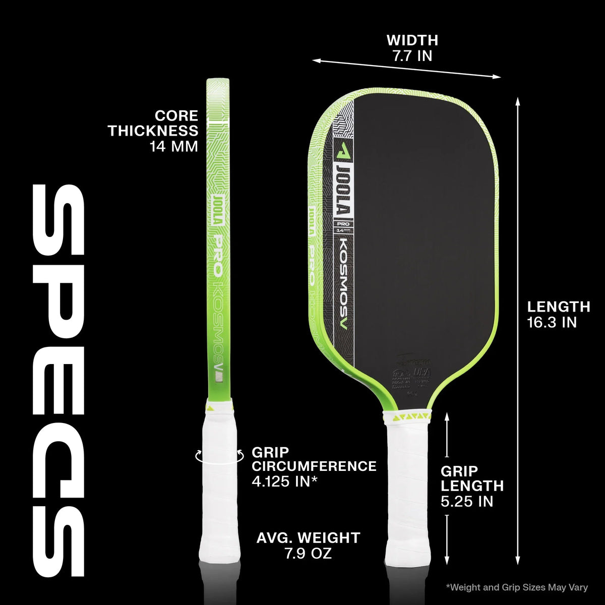 JOOLA Kosmos Pro V 14mm specs: weight, shape, core and surface