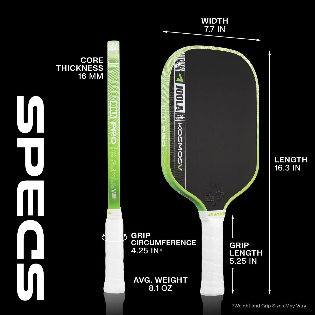 JOOLA Kosmos Pro V 16mm specs: weight, shape, core and surface