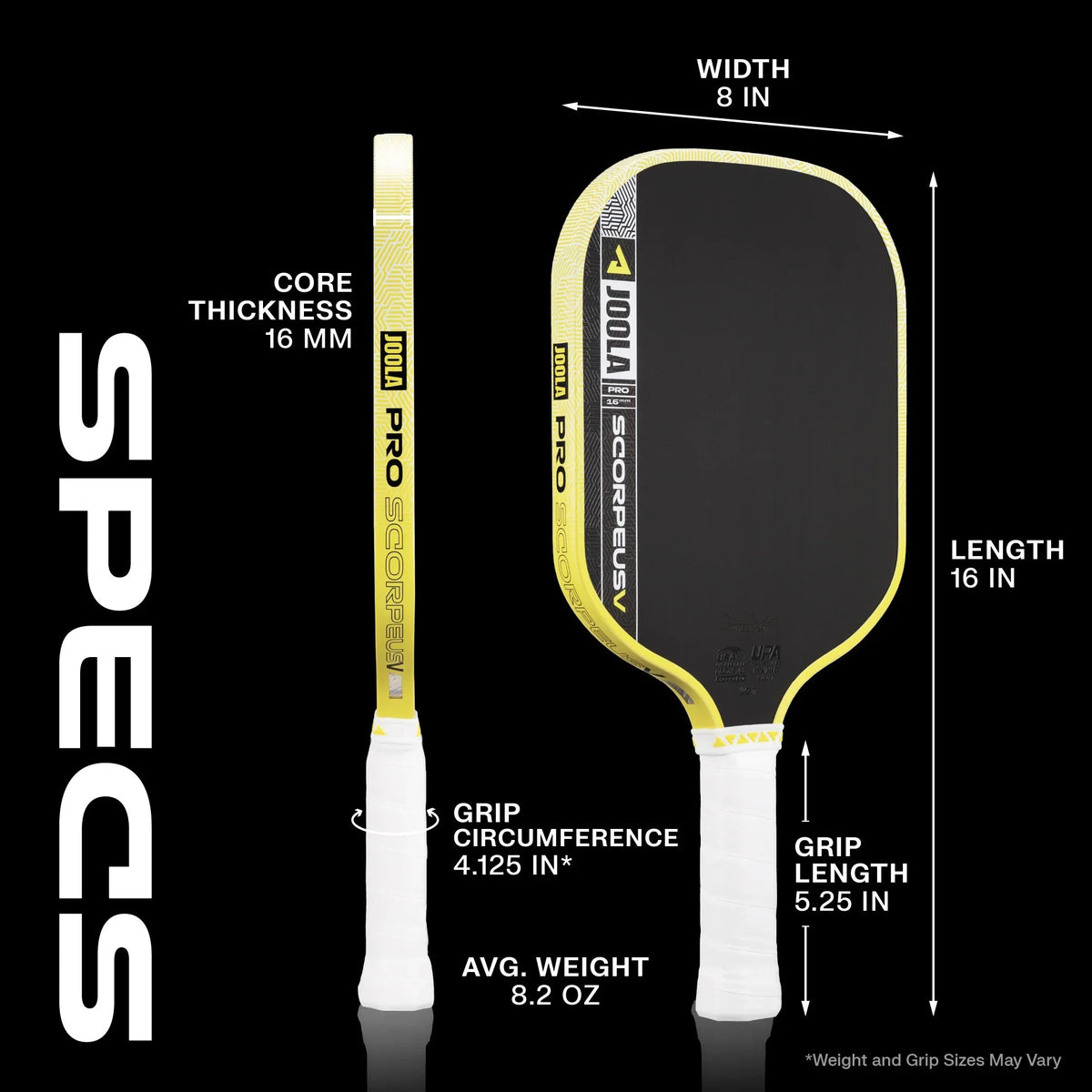 JOOLA Anna Bright Scorpeus Pro V 16mm specs: weight, shape, core and surface