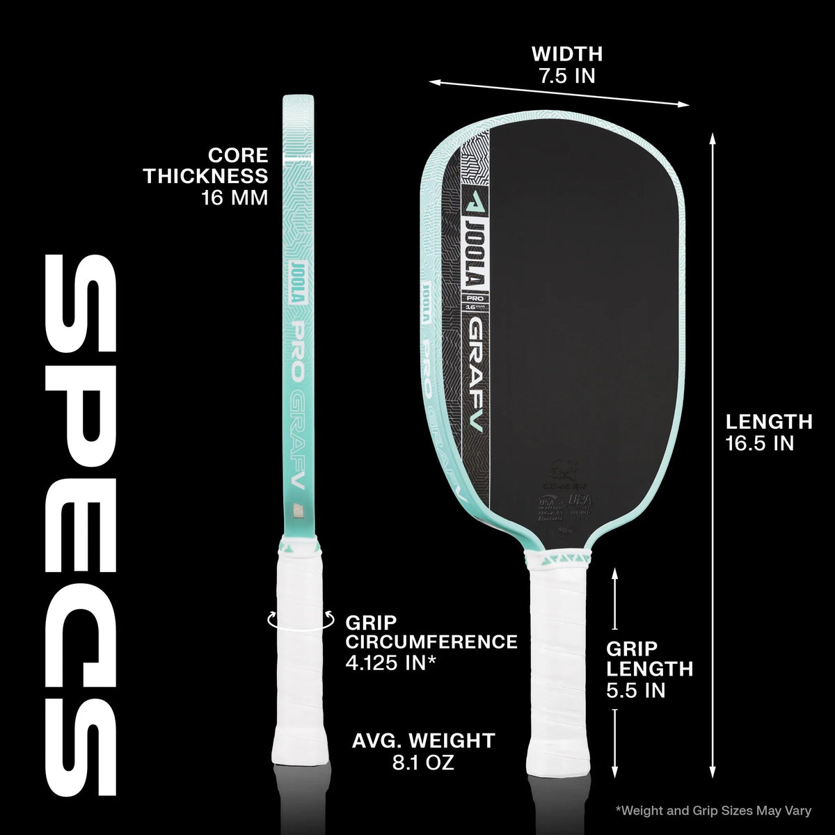 JOOLA Graf Pro V 16mm specs: weight, shape, core and surface