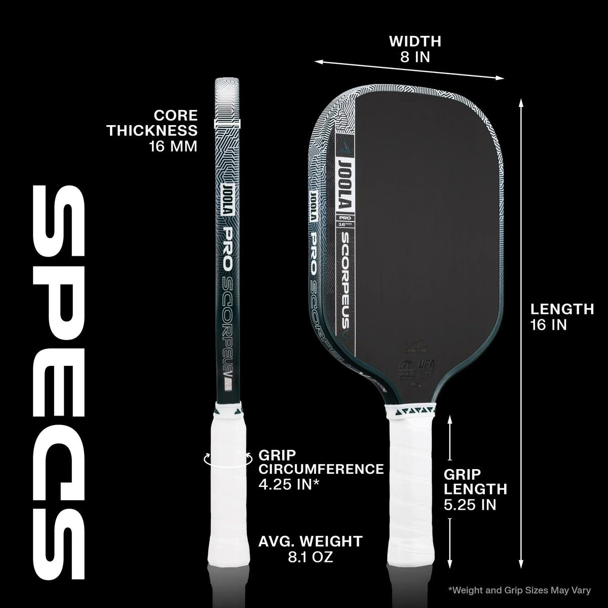 JOOLA Scorpeus Pro V specs infographic