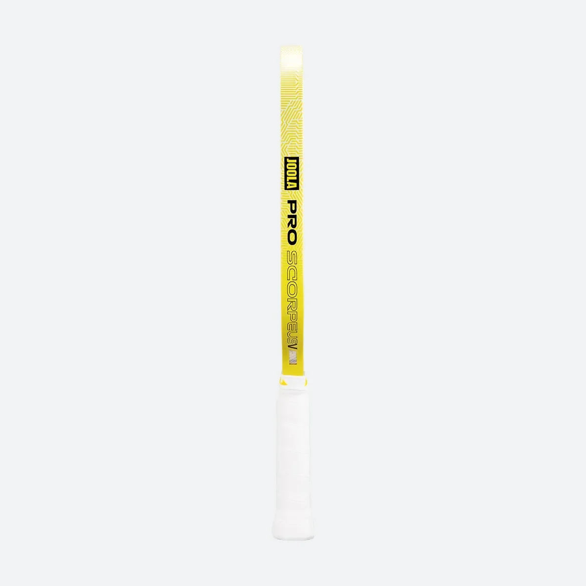 JOOLA Scorpeus Pro V 14mm, white handle and yellow edge guard detail