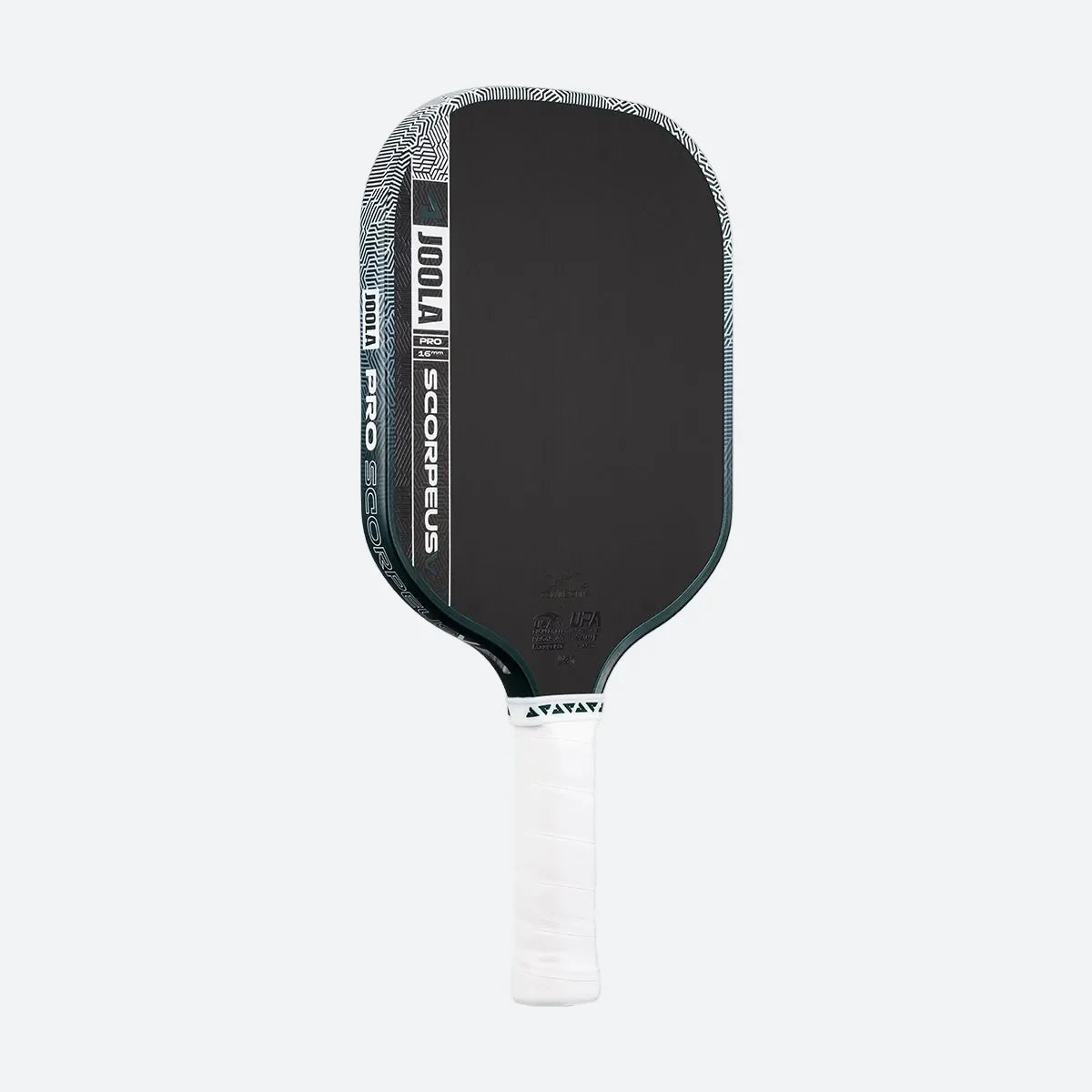 JOOLA Scorpeus Pro V 16mm pickleball paddle, Collin Johns Club Green, angled view