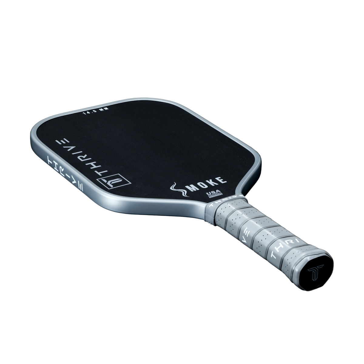 Thrive Smoke 14.5mm pickleball paddle, lying flat