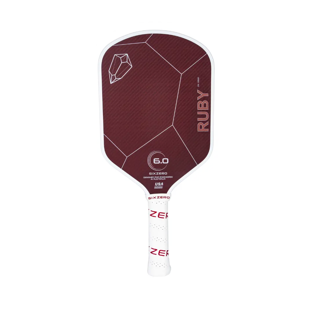 Six Zero Ruby 16mm pickleball paddle, White and Red