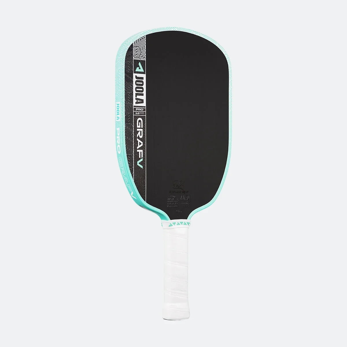 JOOLA Graf Pro V 16mm pickleball paddle, Seaside Green, angled view