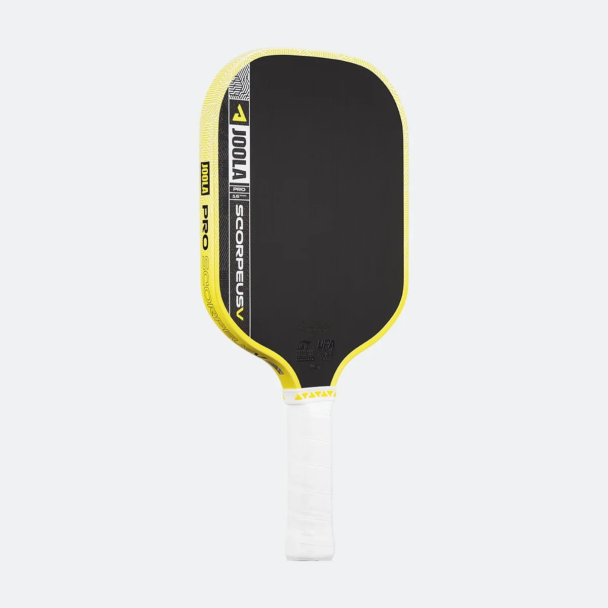 JOOLA Scorpeus Pro V 16mm pickleball paddle, Anna Bright JOOLA Yellow, angled view
